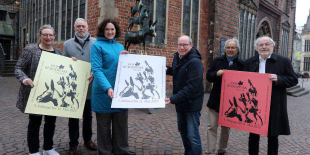 V.l.n.r. Karen Haltermann (Vorsitzende Lür-Kropp-Stifung), Tim Großmann (Direktor Bürgerpark), Kathrin Moosdorf (Senatorin für Umwelt, Klima und Wissenschaft), Dietmar Hoppe (Geschäftsführer Bürgerpark-Tombola), Michel Koppel (1. Vorsitzender Freunde des Rhododendronparks e.V.), Heinrich Welke (1. Vorsitzender Park links der Weser e.V.)