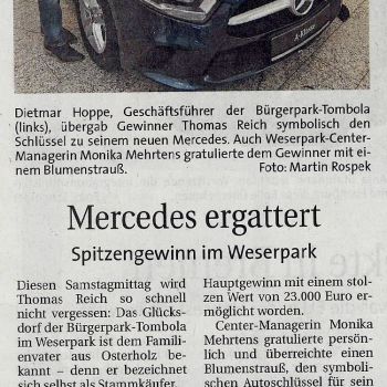 Artikel Gewinnübergabe der Bürgerpark-Tombola im Weser-Report