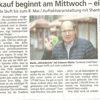 Kreiszeitung zum Start der Bürgerpark-Tombola