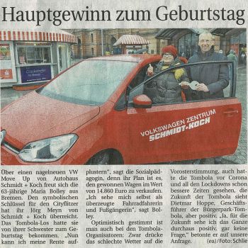 Hauptgewinnübergabe durch Schmidt + Koch begleitet durch den Weser Report