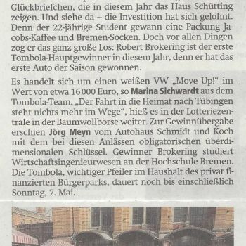 Die Bürgerpark-Tombola in der Kreiszeitung
